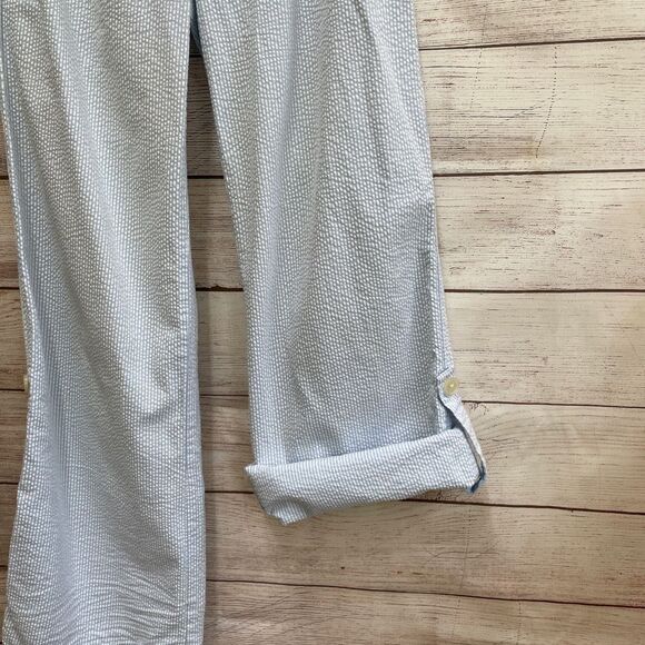 VINTAGE TOMMY HILFIGER SEERSUCKER CONVERTIBLE PANTS IN BLUE AND WHITE STRIPES - Picture 9 of 10